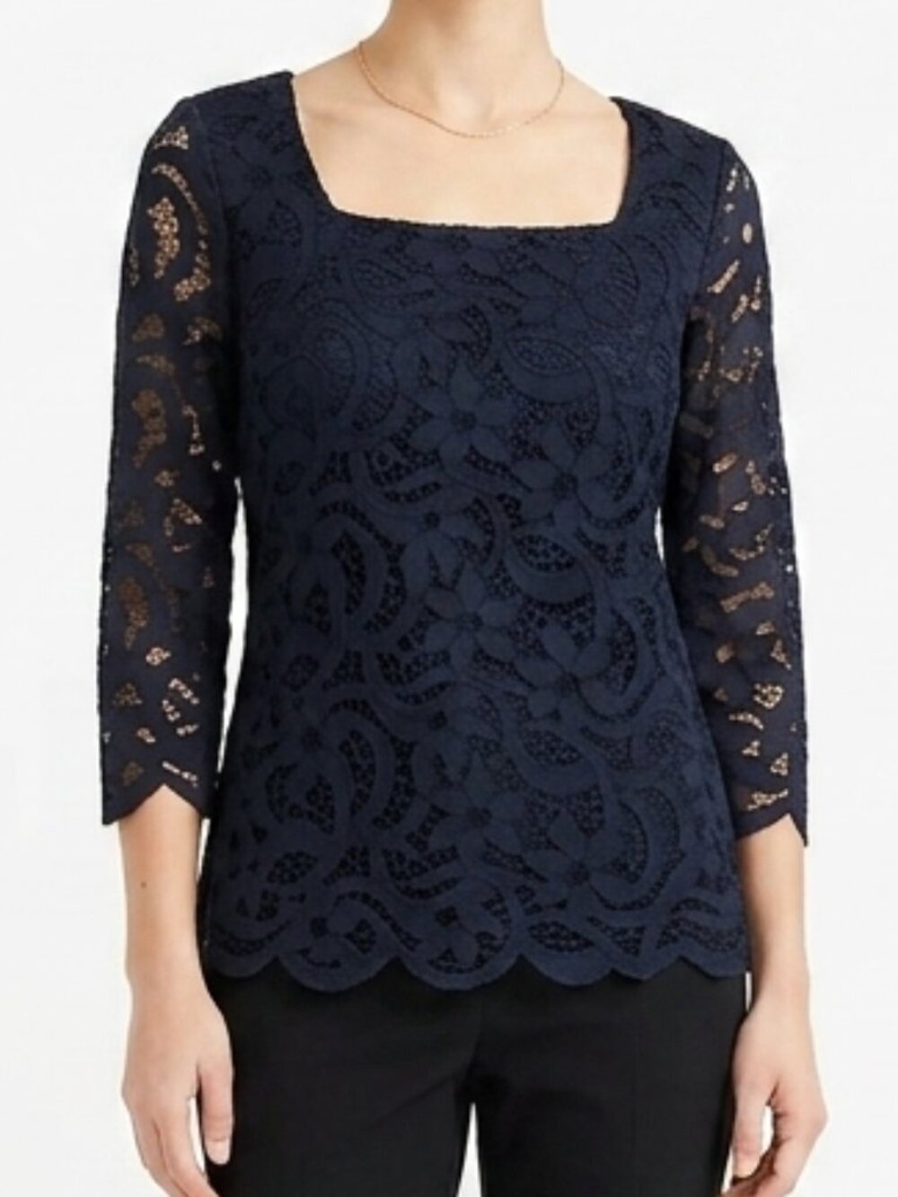 Nanette Nanette Lepore Black Lace 3/4 Sleeve Pull On Top- Sz. XS